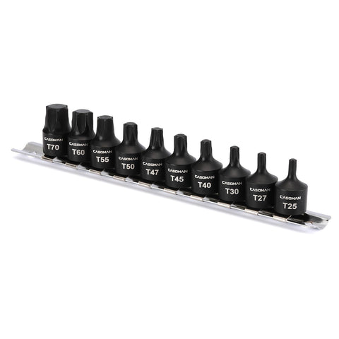 Casoman 10-piece torx bit set on rail for easy access in tight spaces