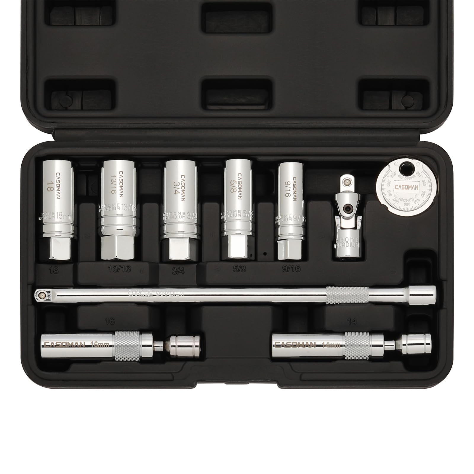 CASOMAN 10-piece 3/8 drive magnetic spark plug socket set for quick ignition maintenance