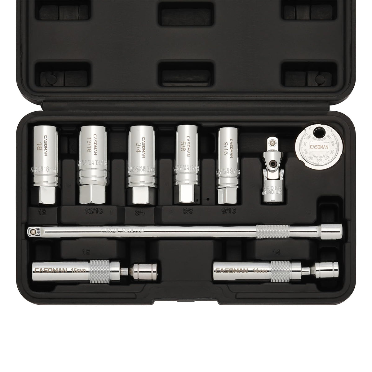 CASOMAN 10-piece 3/8 drive magnetic spark plug socket set for quick ignition maintenance