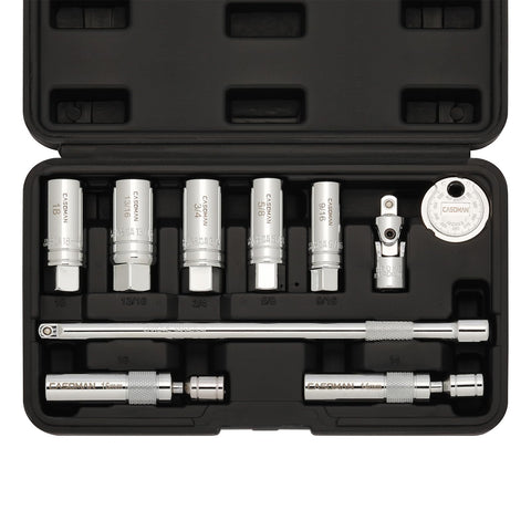 CASOMAN 10-piece 3/8 drive magnetic spark plug socket set for quick ignition maintenance