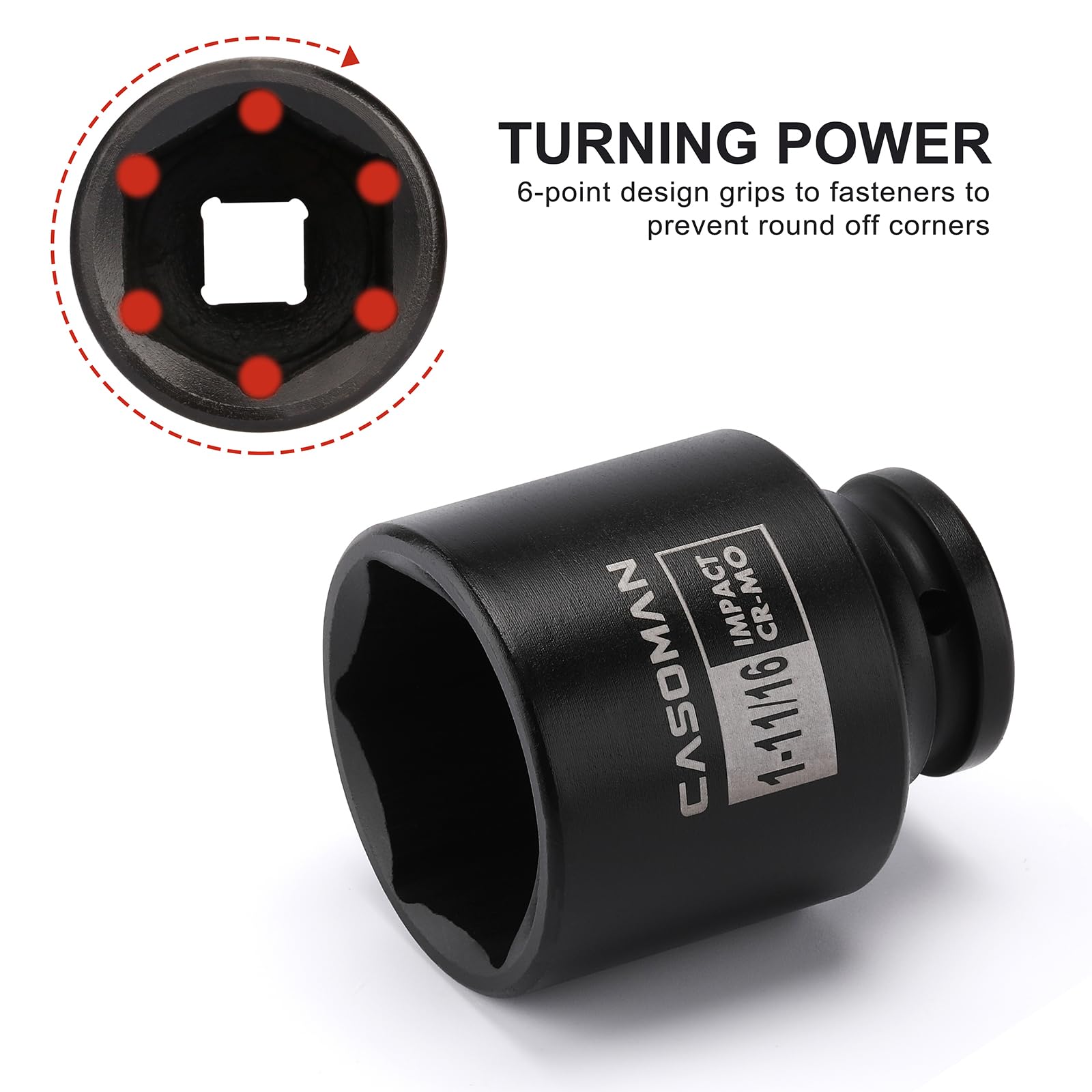 CASOMAN 1/2-in drive shallow socket 1-11-16-inch universal fit.