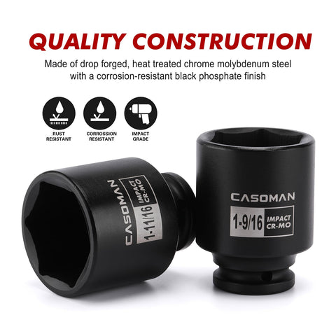 CASOMAN 1/2-in drive shallow socket 1-13-16-inch longer reach.
