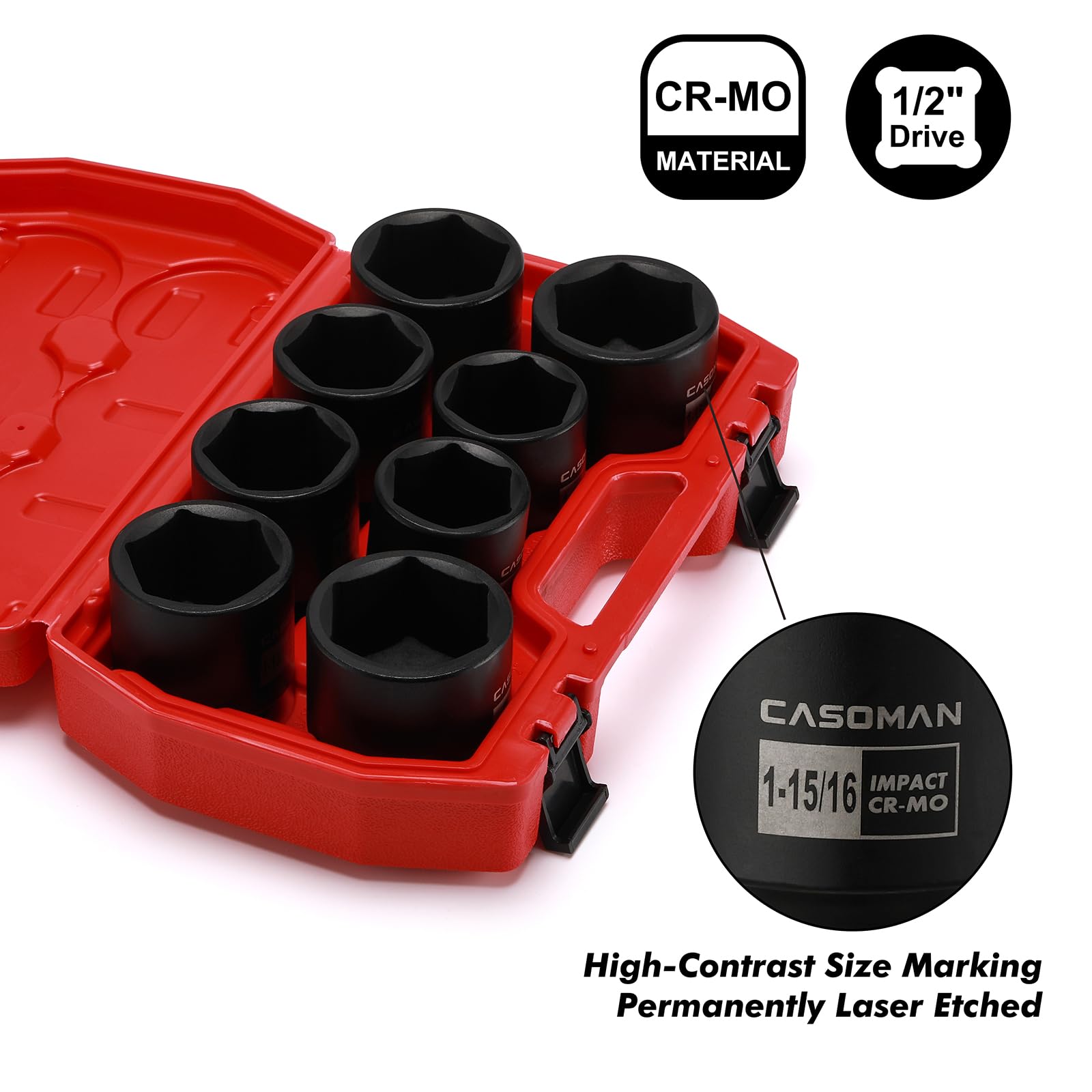 CASOMAN 1/2-in drive shallow socket 1-3-4-inch versatile fastener access.