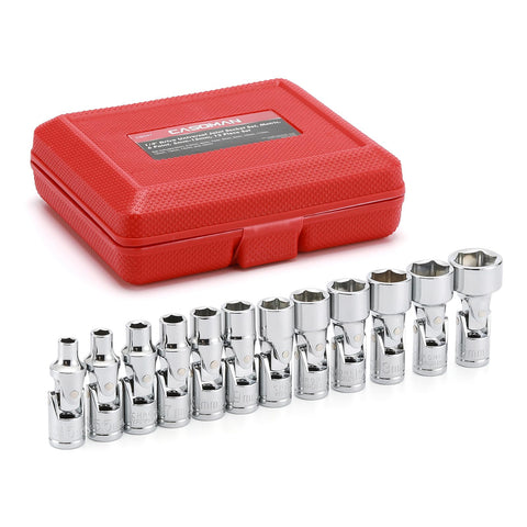 CASOMAN 12-piece 1/4 drive flex socket set in use demonstrating versatile torque access