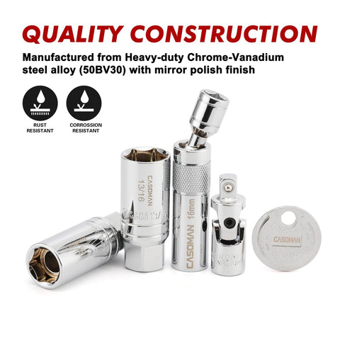 CASOMAN 12PT spark plug sockets 14mm and 16mm with corrosion resistance