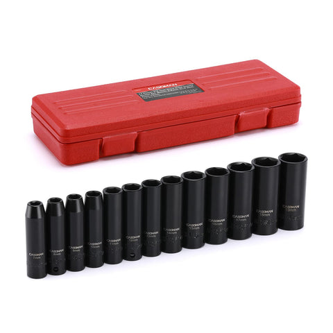 Casoman 13-piece 3-8 drive deep socket set ready for versatile tightening tasks