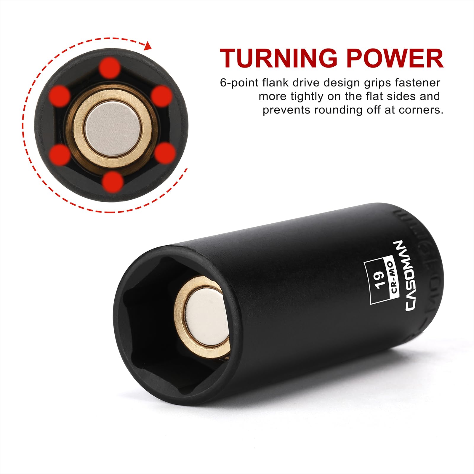 CASOMAN 10mm magnetic deep socket keeps bolts secure in high-torque tasks.