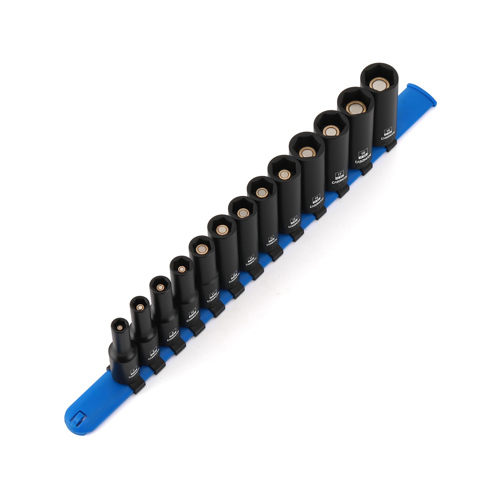 CASOMAN 7mm magnetic deep socket for secure fastener retention in tight spaces.