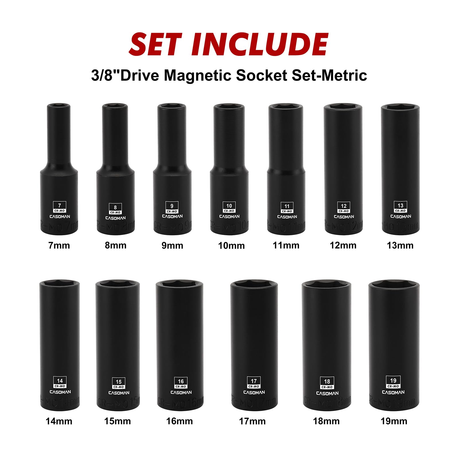 CASOMAN 8mm magnetic deep socket enables quick work on metric automotive fasteners.