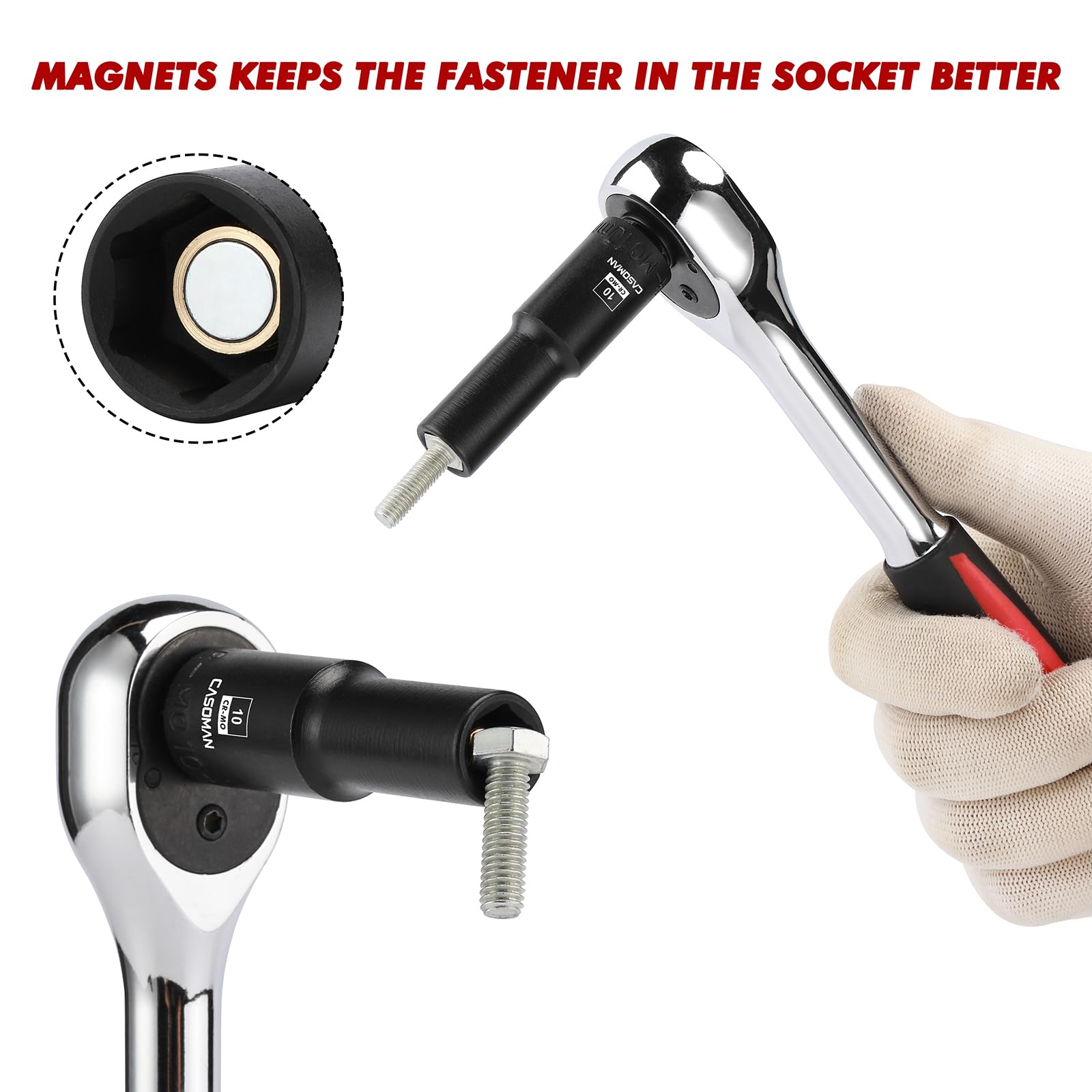 CASOMAN 9mm magnetic deep socket resists corrosion for lasting durability.