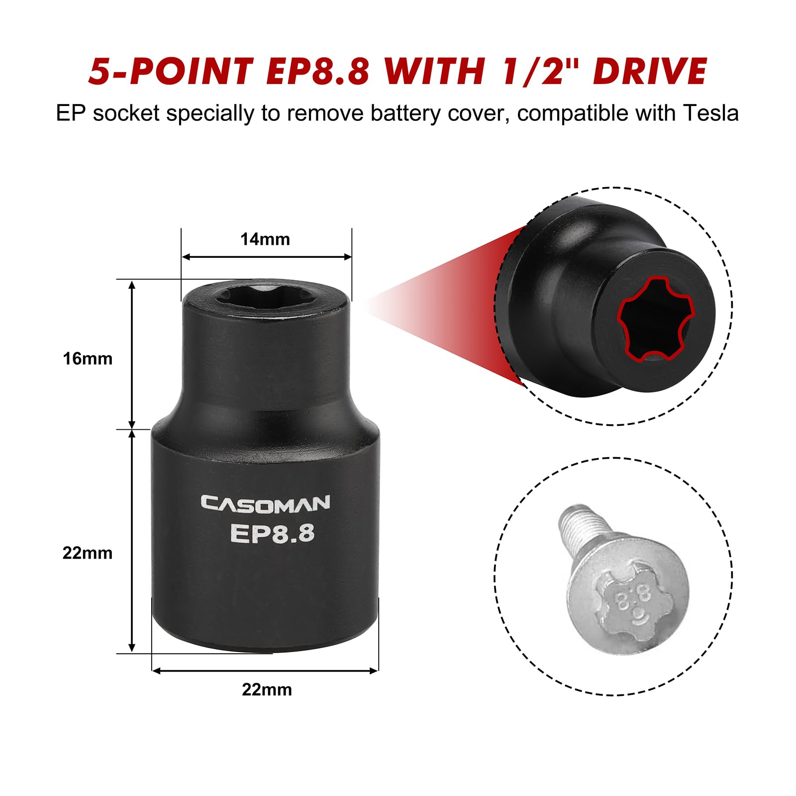 CASOMAN EP10-EP16 sockets ideal for mid-sized automotive bolts