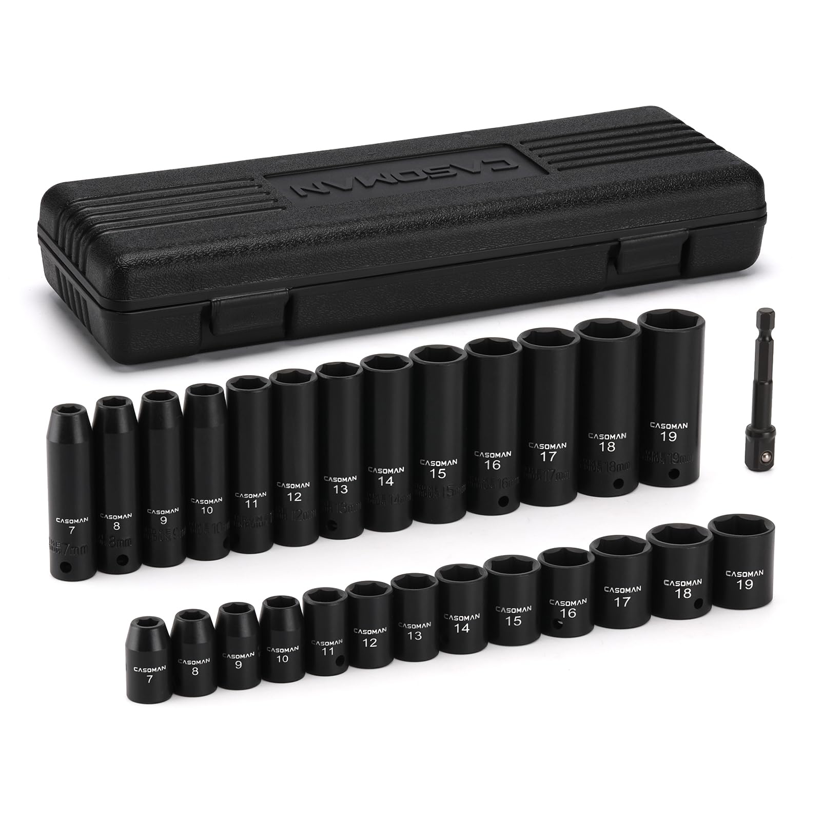 CASOMAN 27-piece 3/8-inch drive sockets for versatile fastening tasks.