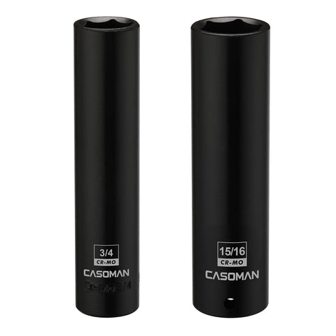 CASOMAN 2PC 1/2-inch drive extra-deep sockets for hard-to-reach fasteners