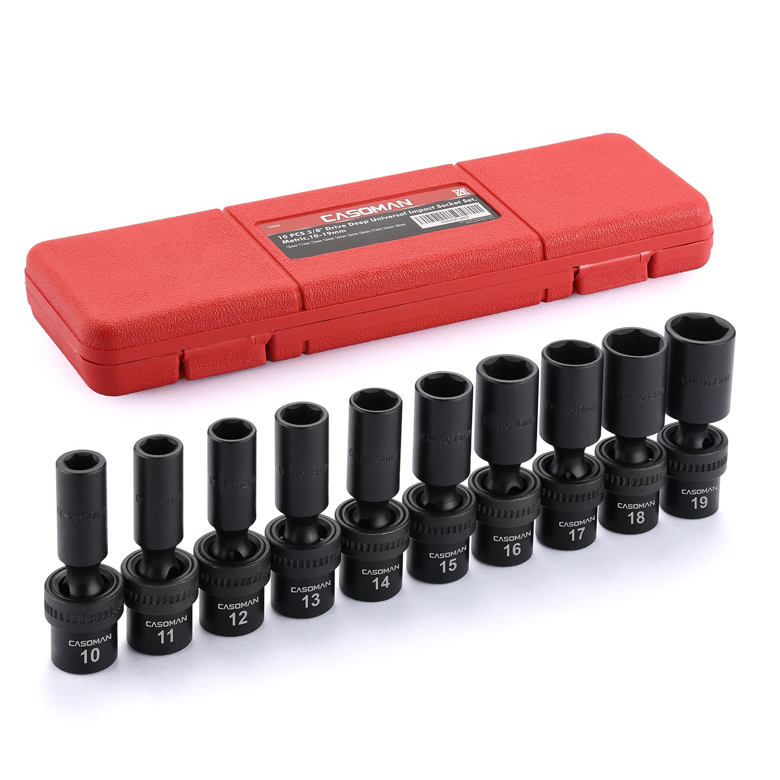 CASOMAN 3/8-inch drive deep sockets in metric range for versatile automotive work.