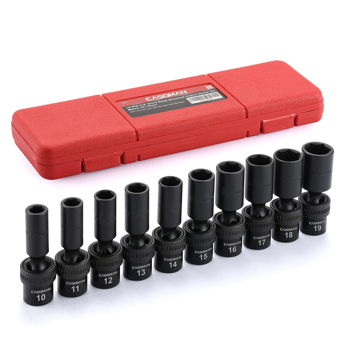 CASOMAN 3/8-inch drive deep sockets in metric range for versatile automotive work.
