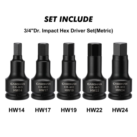 CASOMAN 3/4-inch drive hex bit 19mm handles high-torque tasks.