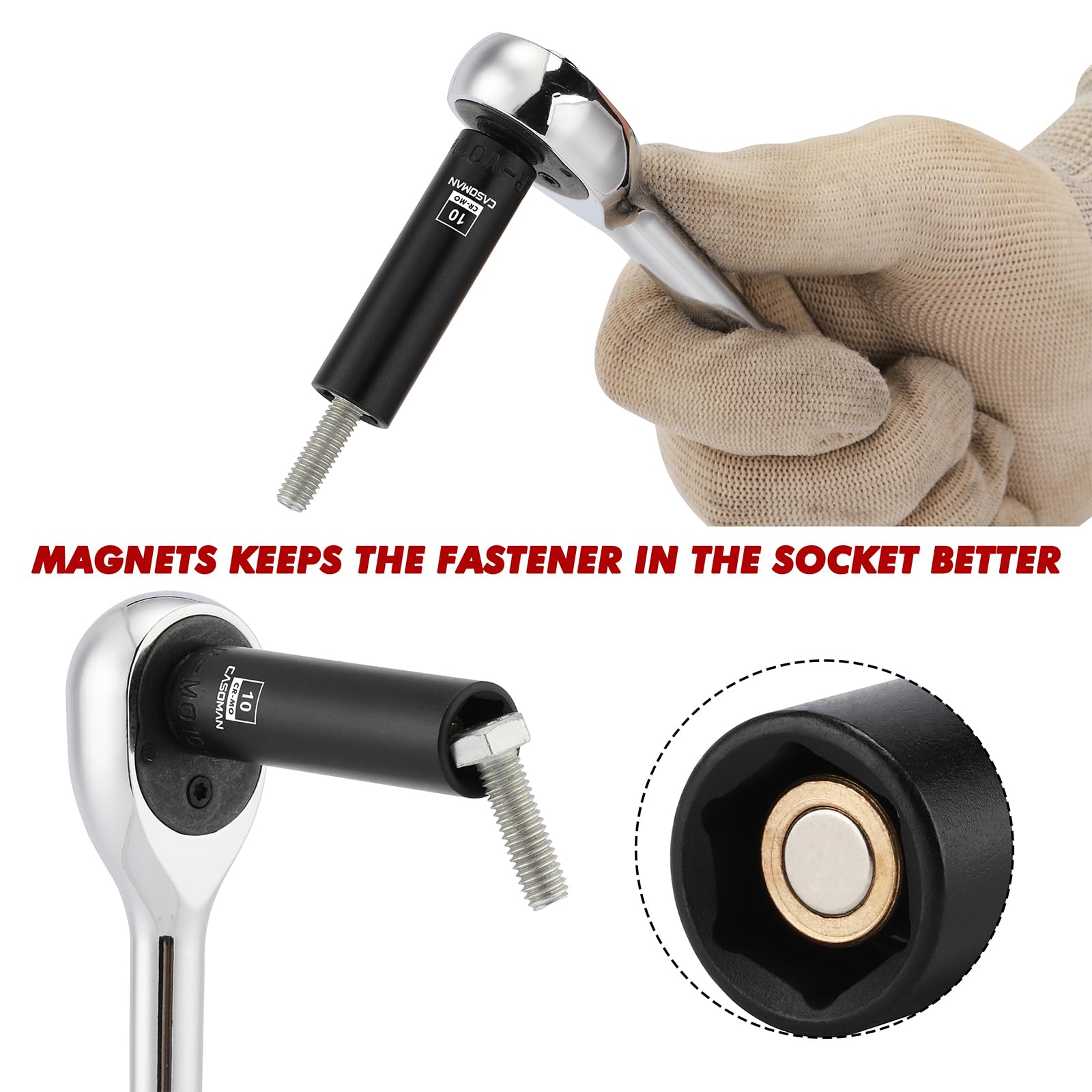 Casoman 4mm metric socket illustrates compact size for precise work.