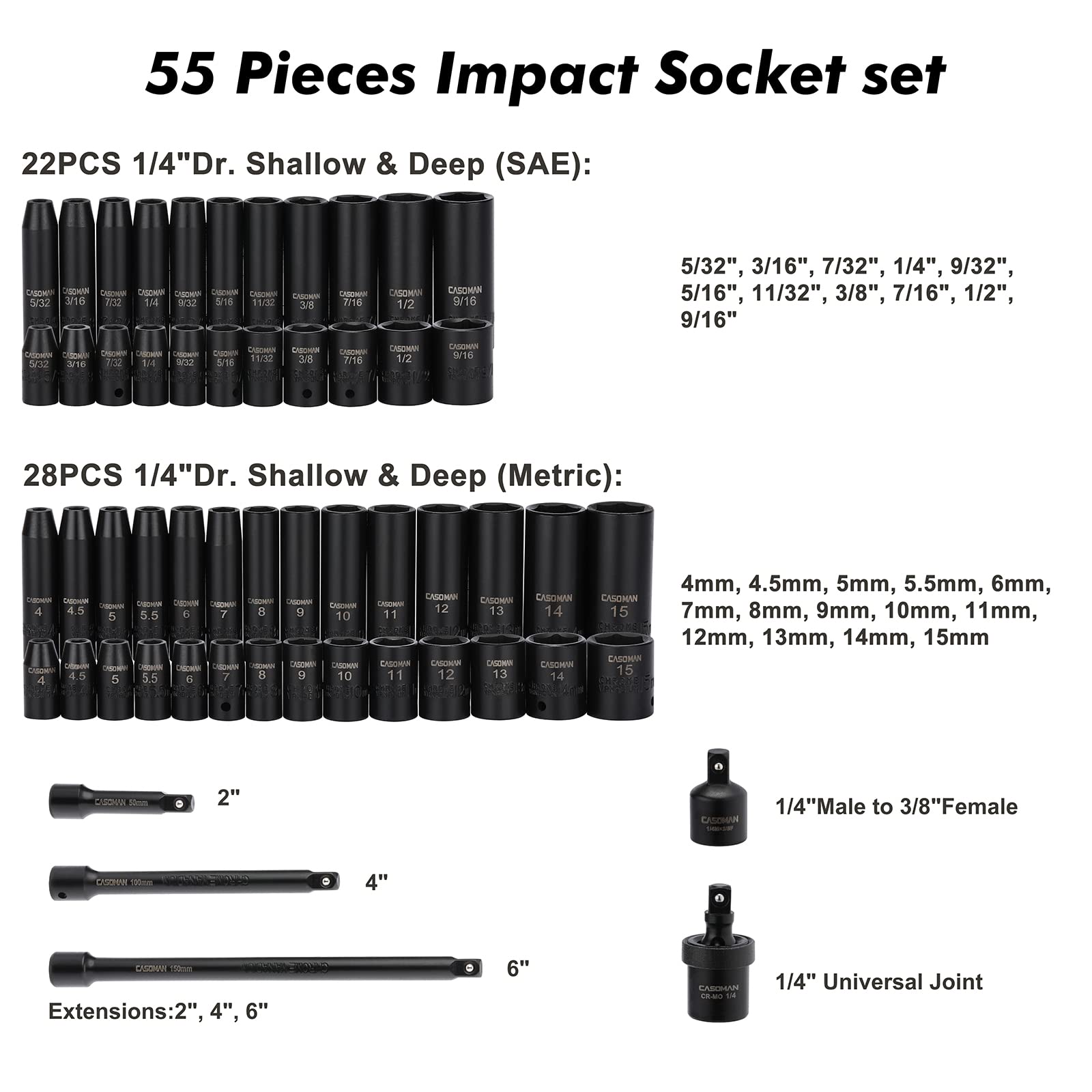 CASOMAN metric deep 4 mm socket, precise engagement for small fasteners