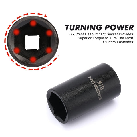 Casoman 6-point flank drive design reduces rounding on fasteners.
