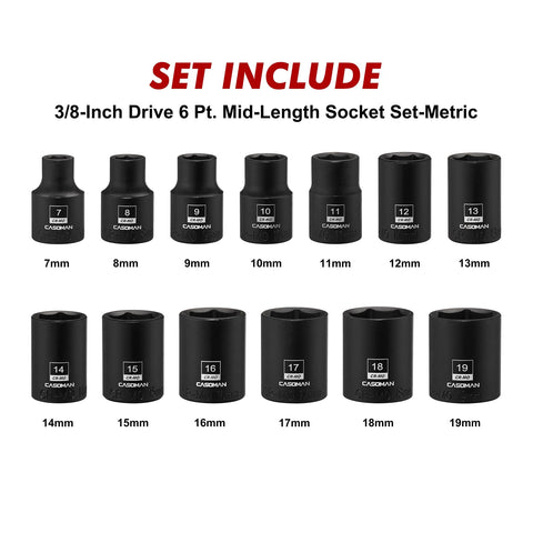 CASOMAN six-point flank-drive sockets prevent rounding on fasteners.