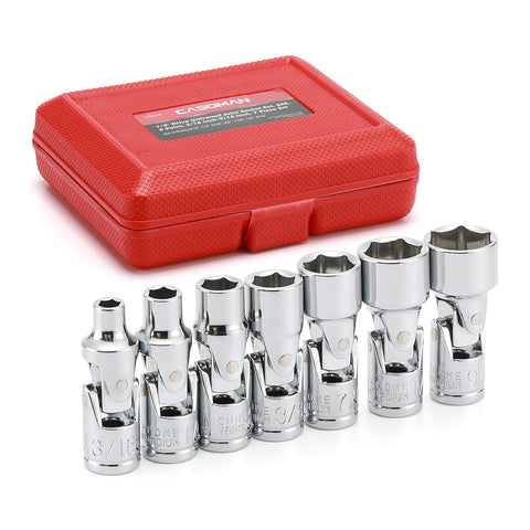 CASOMAN 7 piece 1/4 inch drive universal flex socket set in action for hard to reach fasteners
