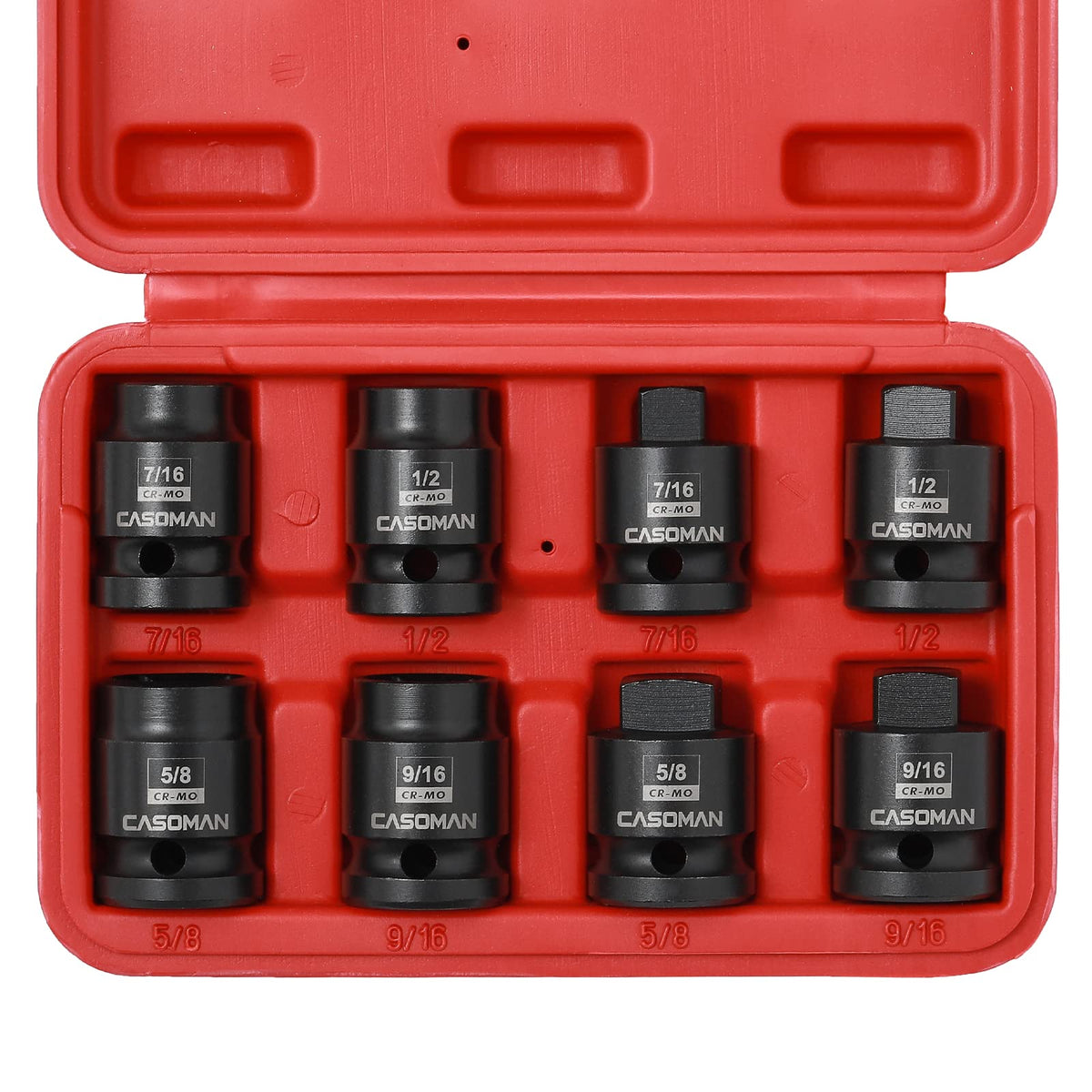 Casoman 8-piece 1/2-inch drive pipe plug set overview with durable Cr-Mo steel finish
