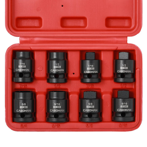 Casoman 8-piece 1/2-inch drive pipe plug set overview with durable Cr-Mo steel finish