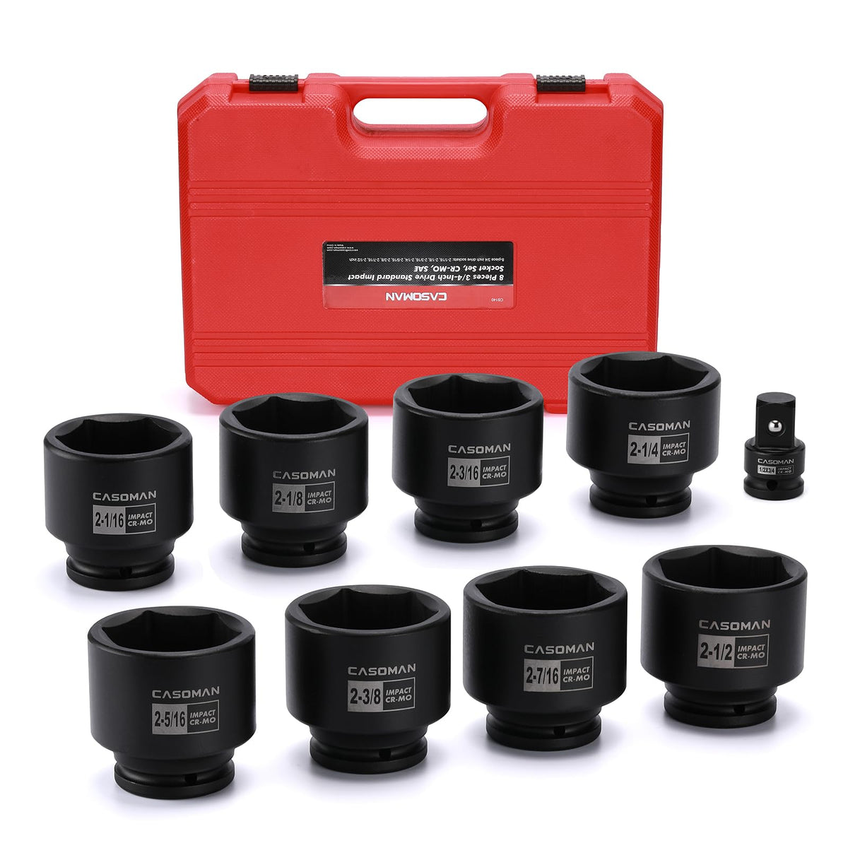 Casoman 9pc 3/4-inch drive sockets with clear size markings for quick identification.