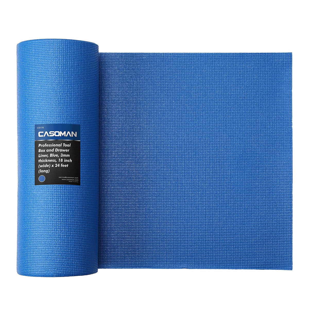 CASOMAN blue toolbox liner roll protects tools and drawers with a durable, non-slip surface.