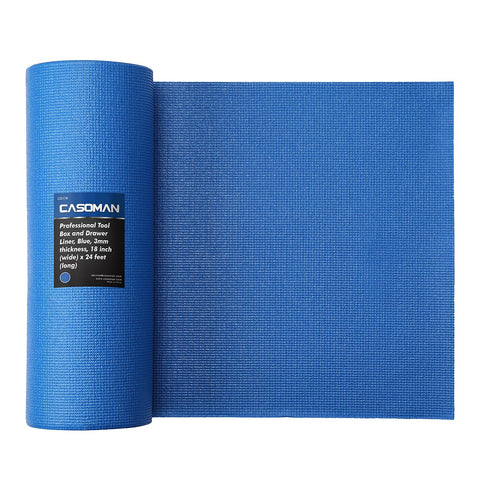 CASOMAN blue toolbox liner roll protects tools and drawers with a durable, non-slip surface.