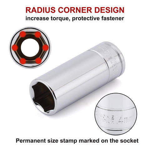 CASOMAN chrome vanadium sockets resist corrosion for lasting performance.