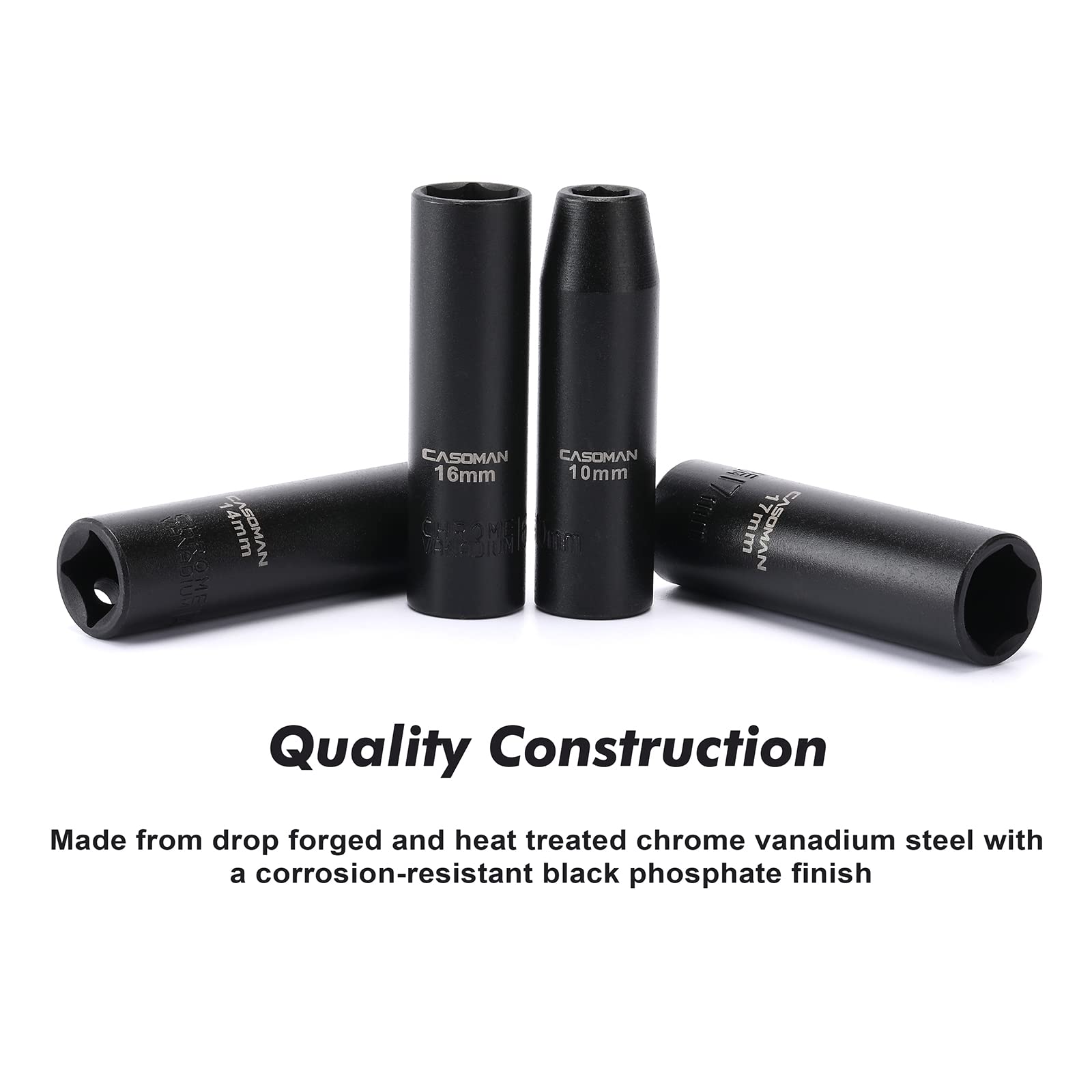 CASOMAN 13mm deep socket with 6-point flank drive for better fastener contact.