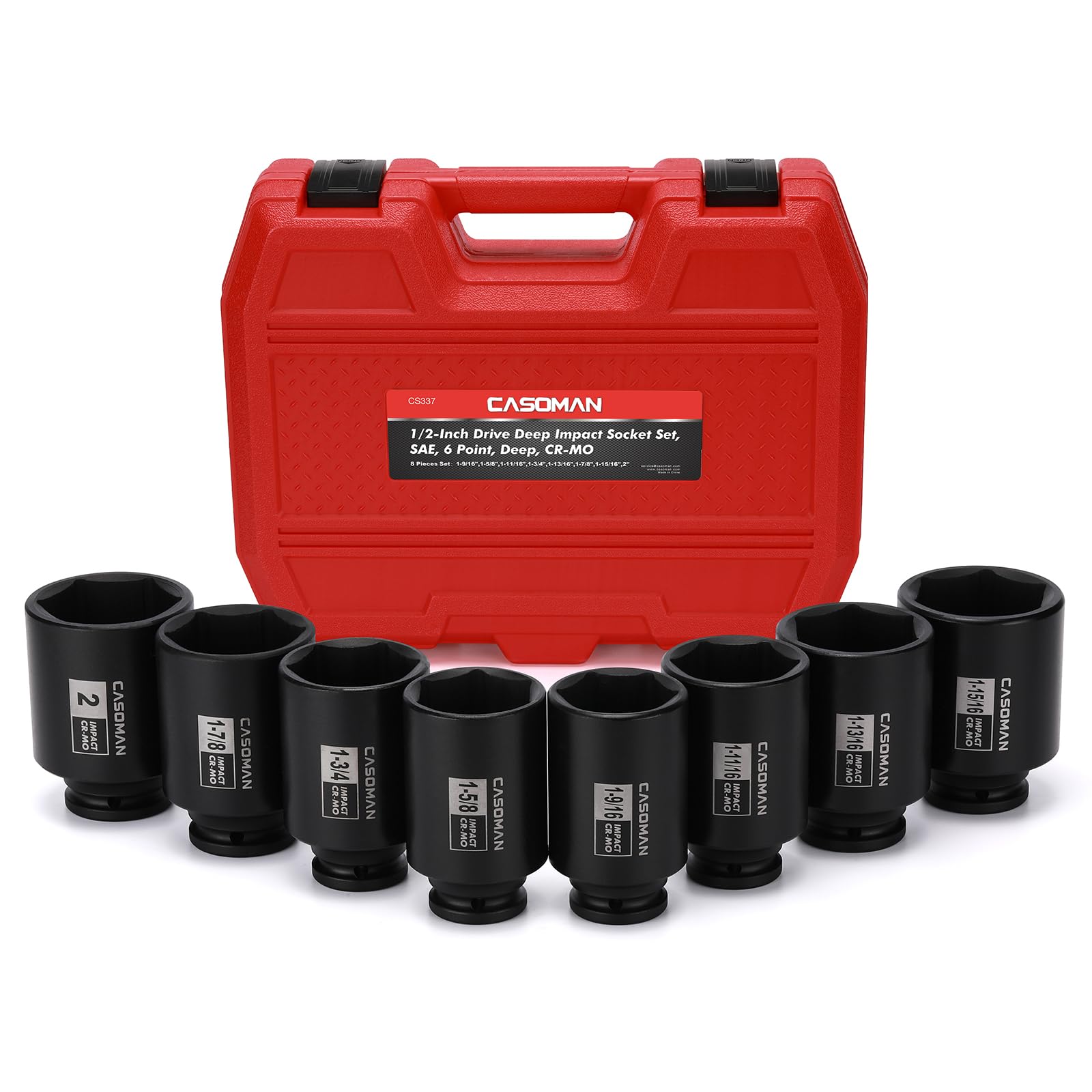 Casoman deep impact socket set displayed with case for spindle axle nut work