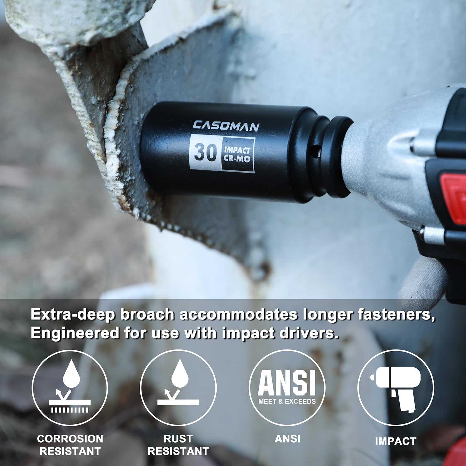 Casoman deep socket 36mm supports quick removal and installation with impact tools