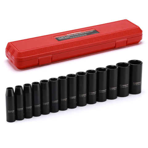 CASOMAN deep socket set 10mm–27mm range for automotive repairs and maintenance