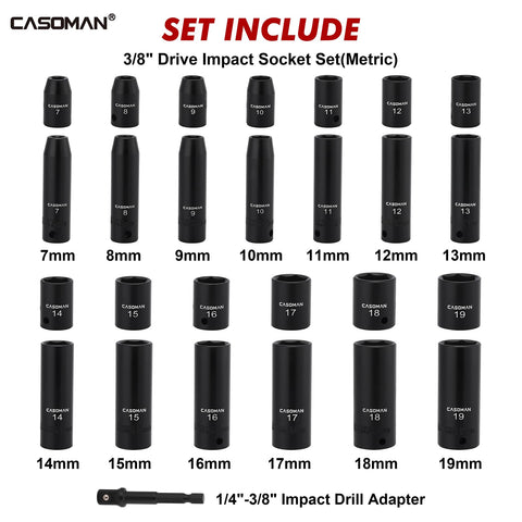 CASOMAN deep sockets close-up showing precise sizes for easy identification.
