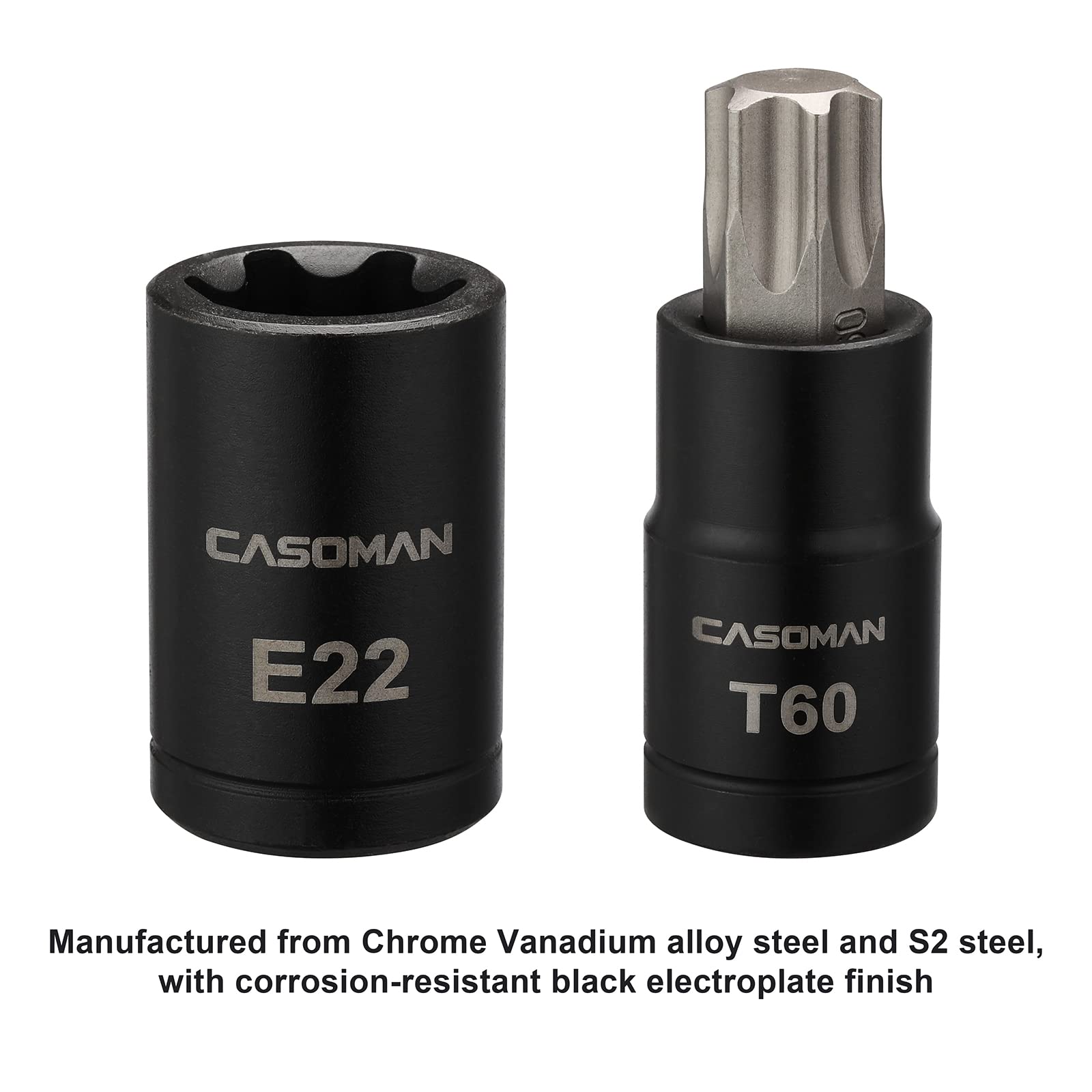 Casoman E-Torx sockets 1/4 inch drive E4 to E14 enable quick access.