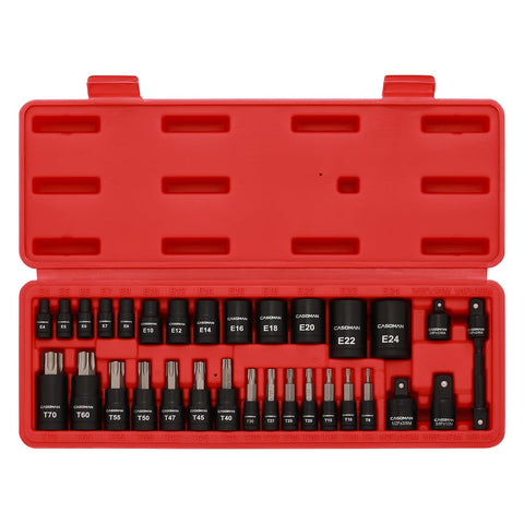 Casoman E-Torx sockets cover 1/4, 3/8, and 1/2 inch drives.