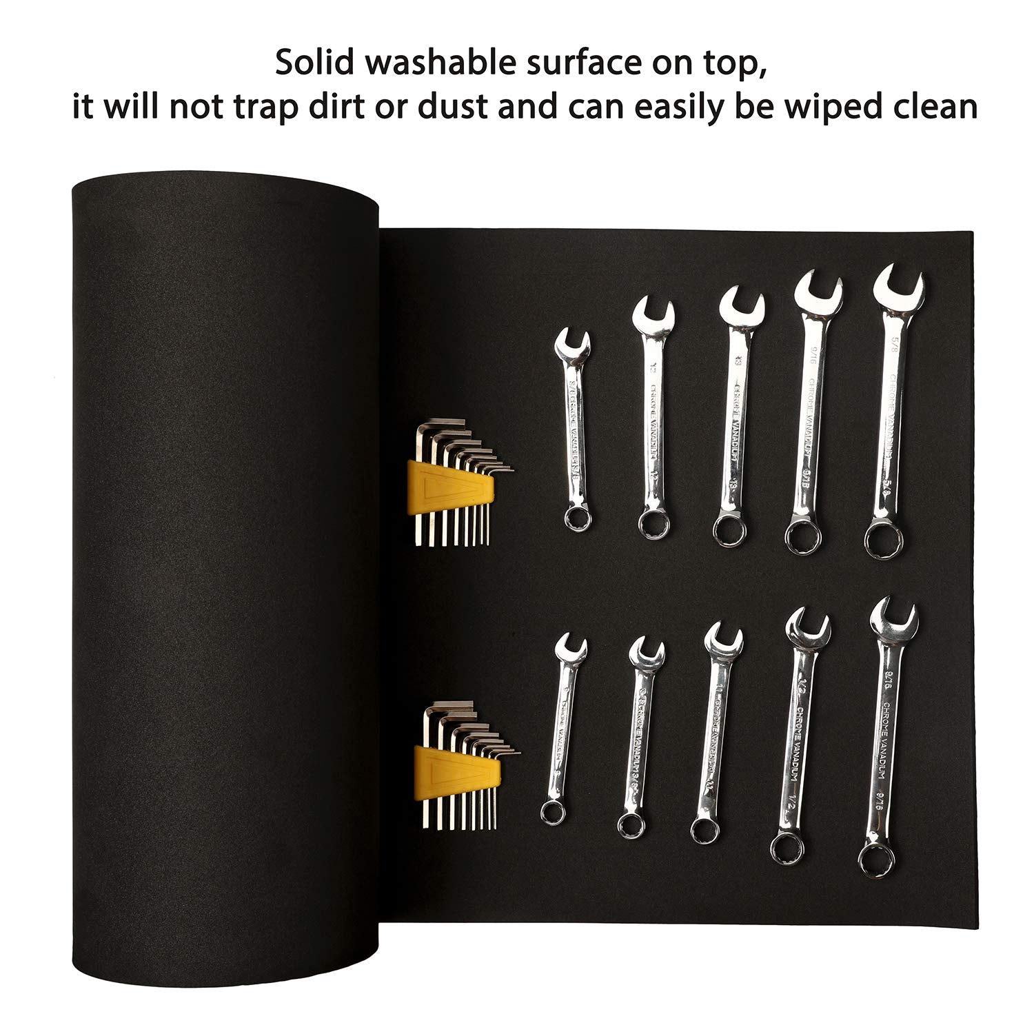 Casoman easy-cut liner for tool drawers fits any space with scissors.