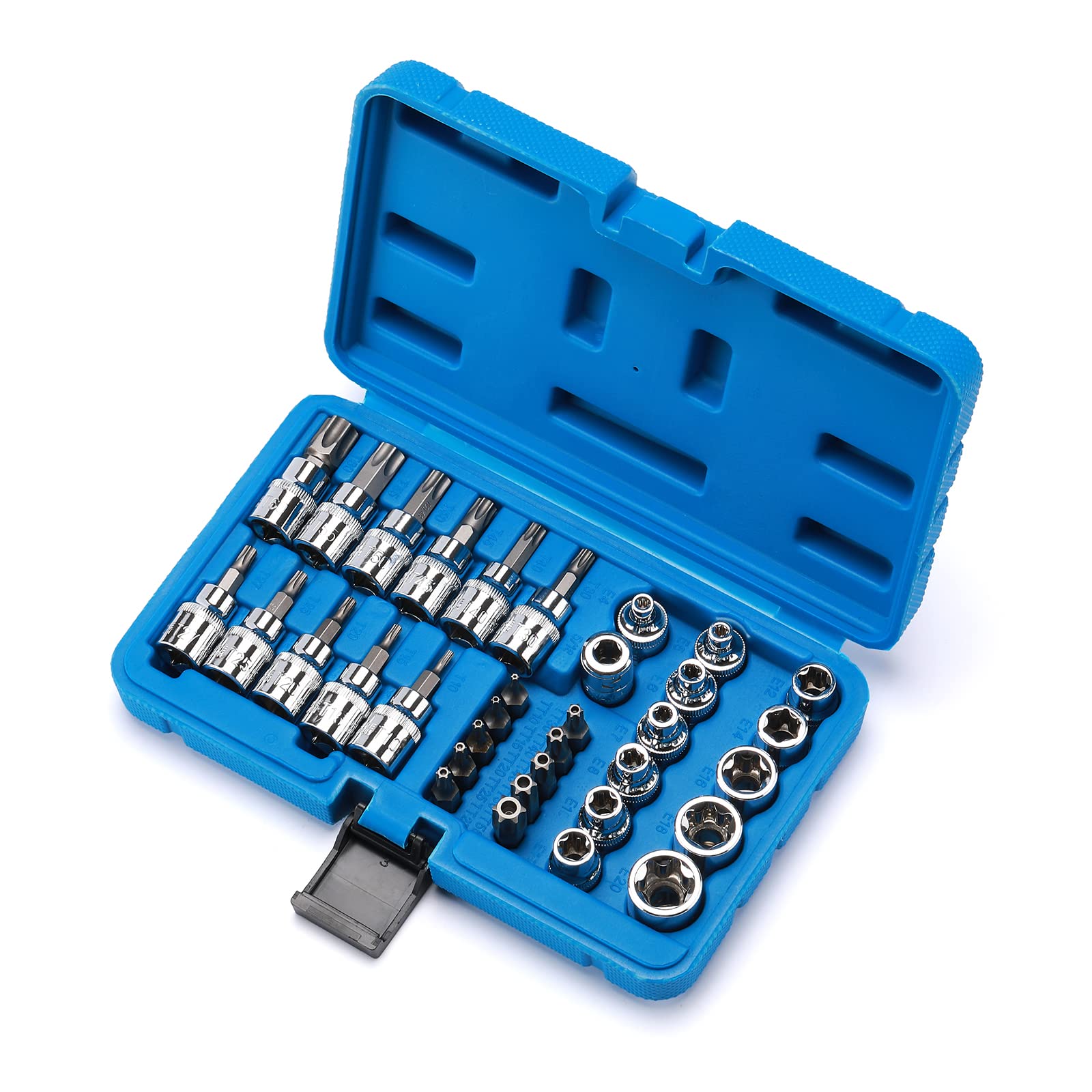 Casoman E-Torx socket set with E4–E20 for wide compatibility and smooth turning.