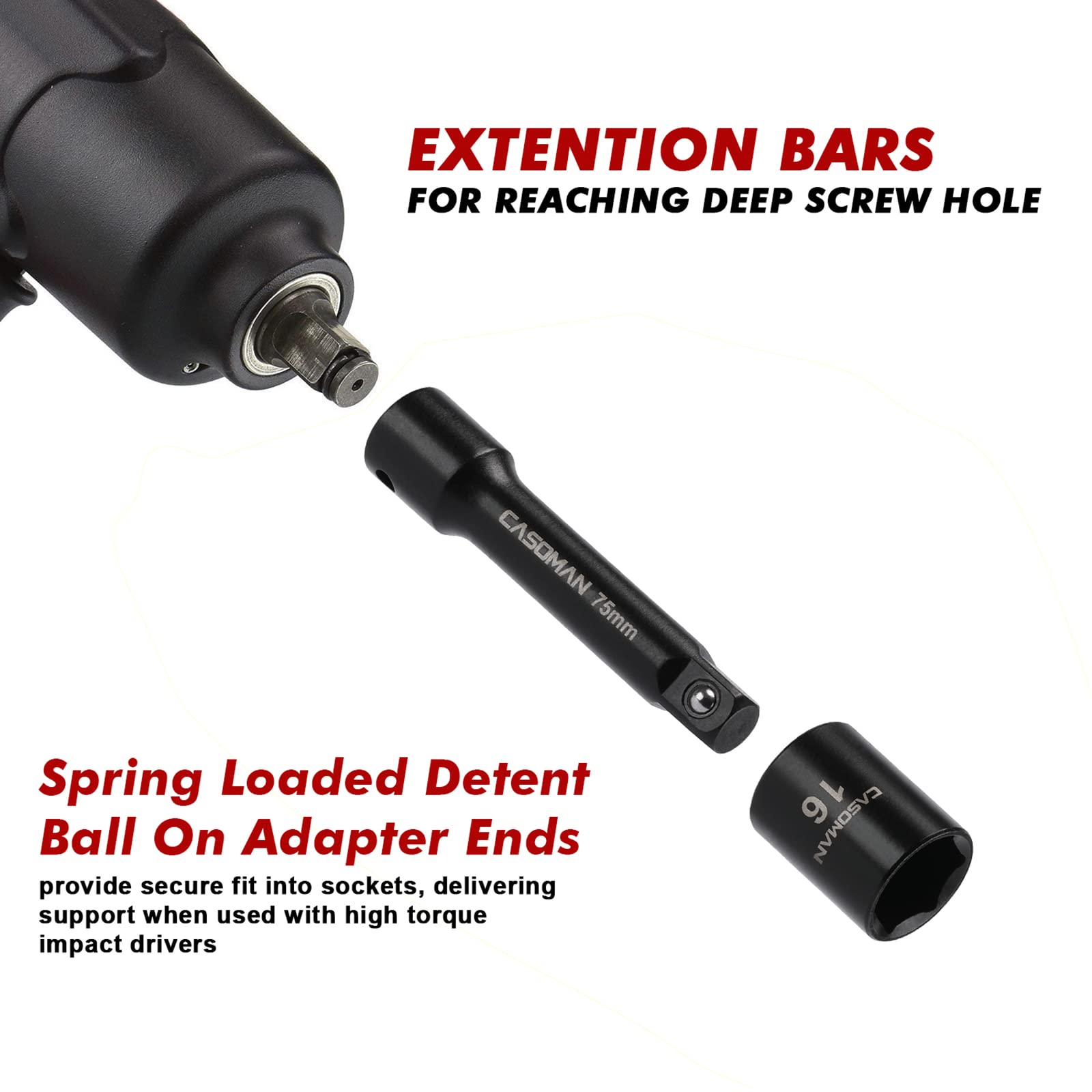 CASOMAN 6-inch drive extension bar adds leverage for stubborn bolts