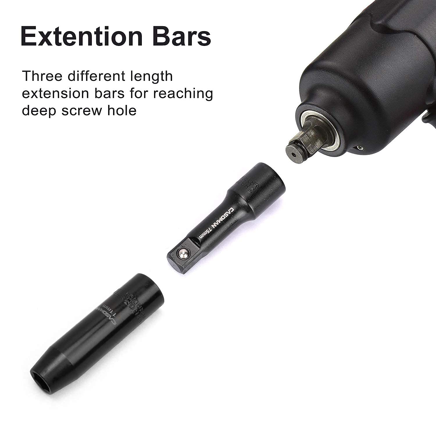 Casoman extension bar set 3-8dr 10in extensions for long reach
