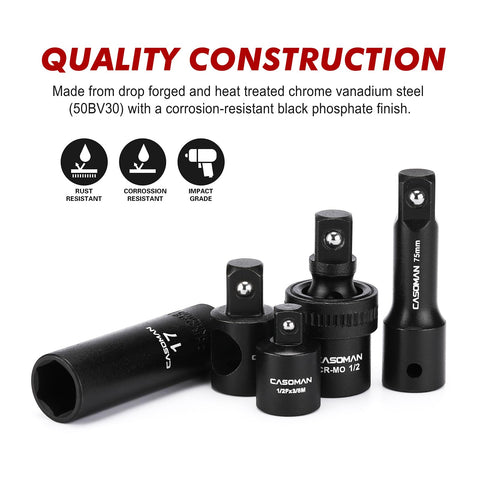 Casoman extension bars (3, 5, 10 inches) for added reach.