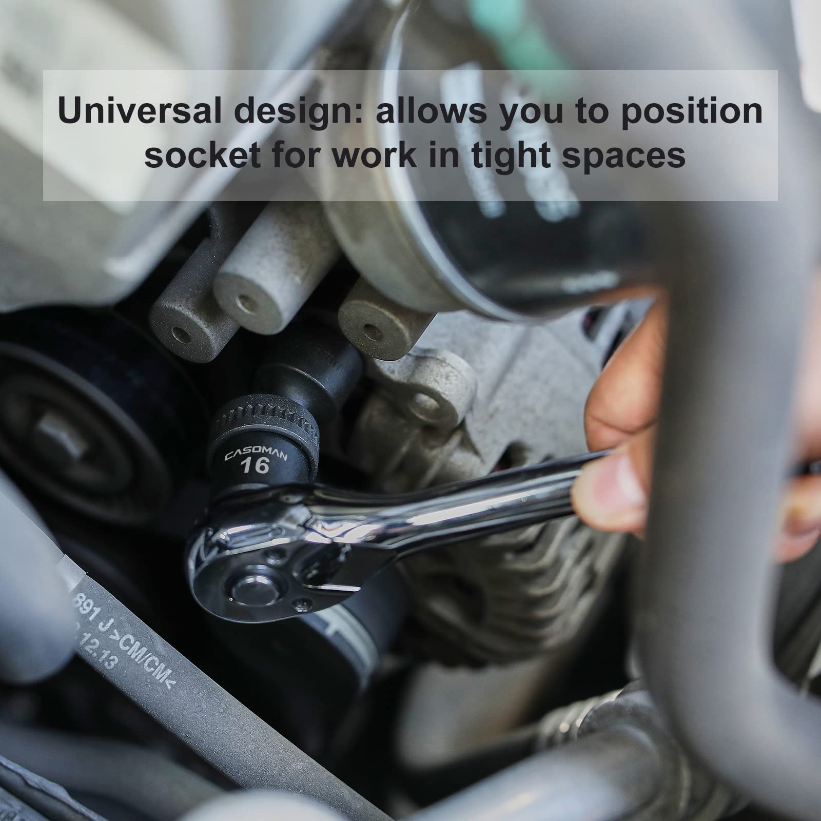 Casoman flex-head design enables angle adjustments in confined areas.