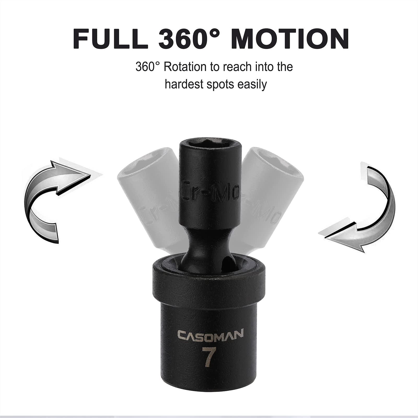 CASOMAN flex socket head enabling 360-degree access in tight spaces.