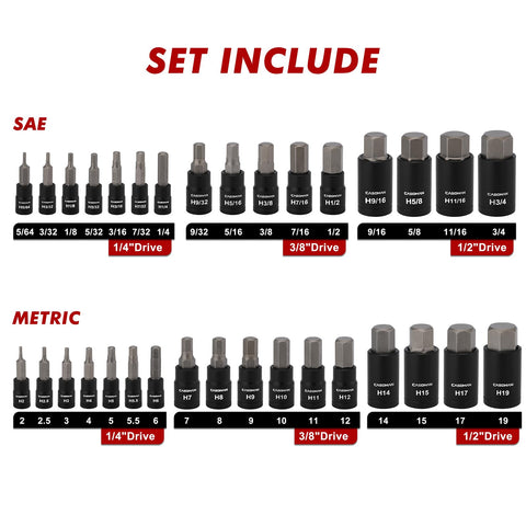 Casoman hex sockets with clear size labels for precise fastener work.