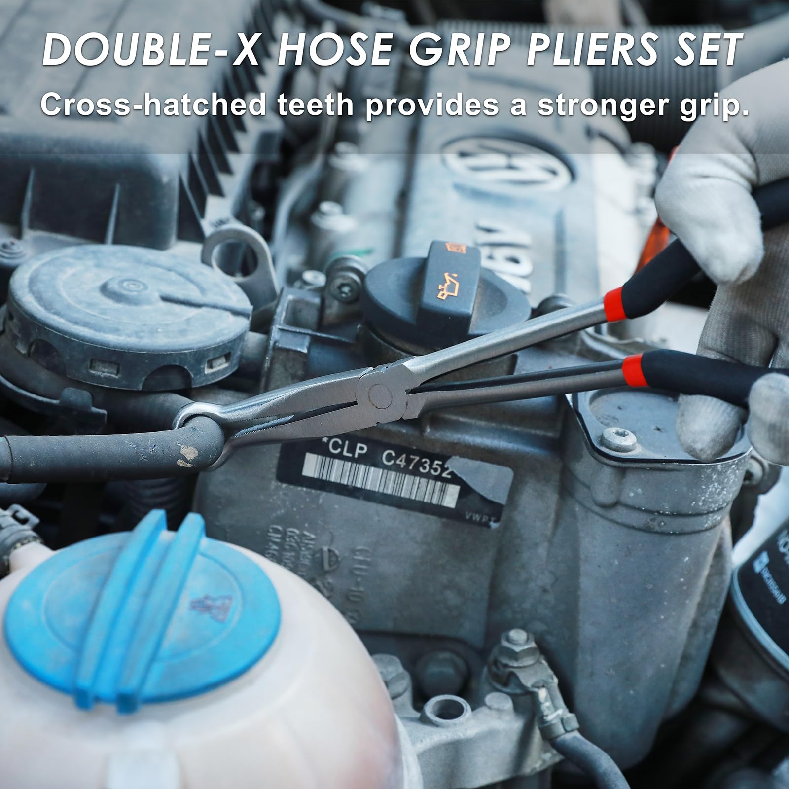 CASOMAN long-reach hose pliers with black and red handles for comfortable control.
