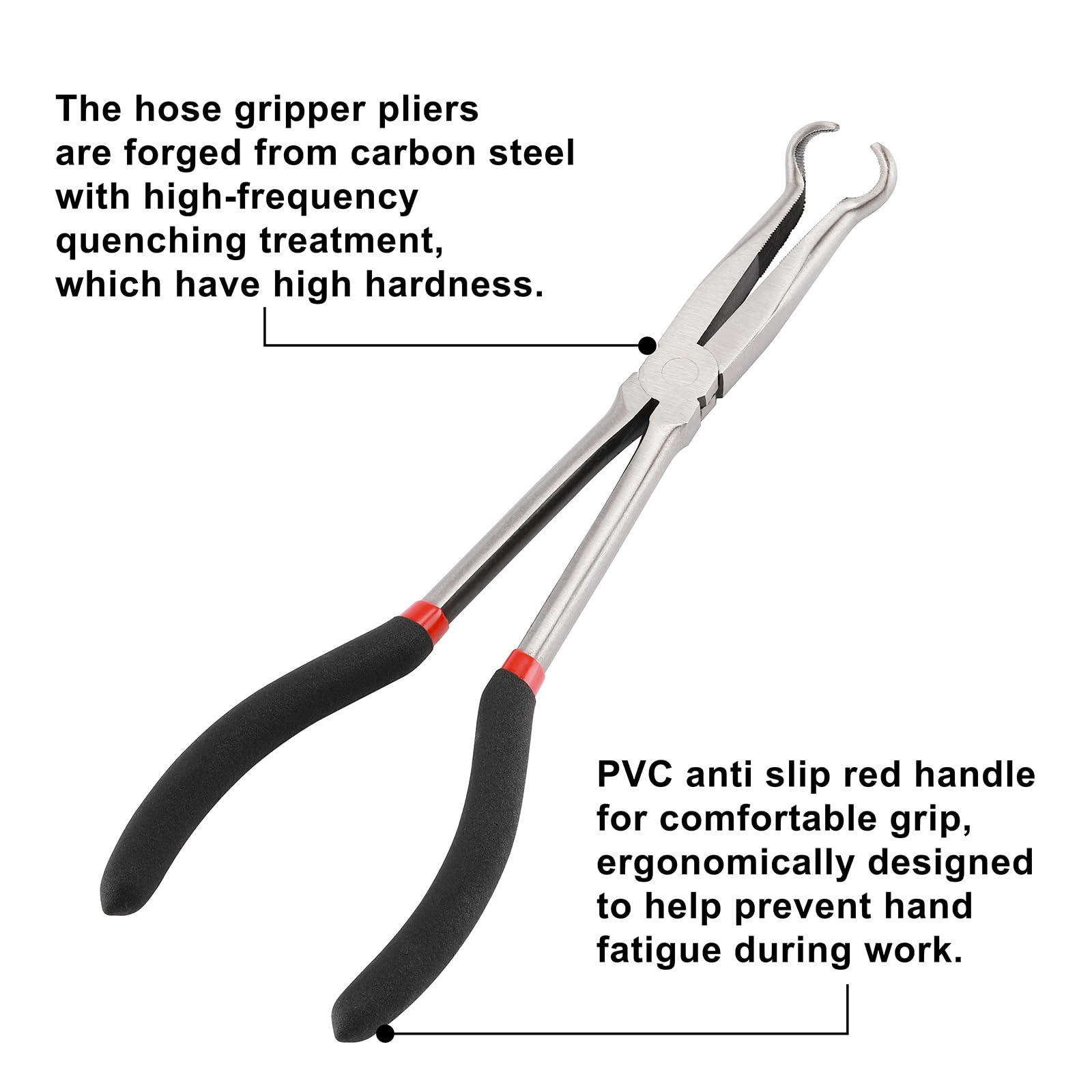CASOMAN pliers feature cross-hatched serrated teeth for stronger grip.