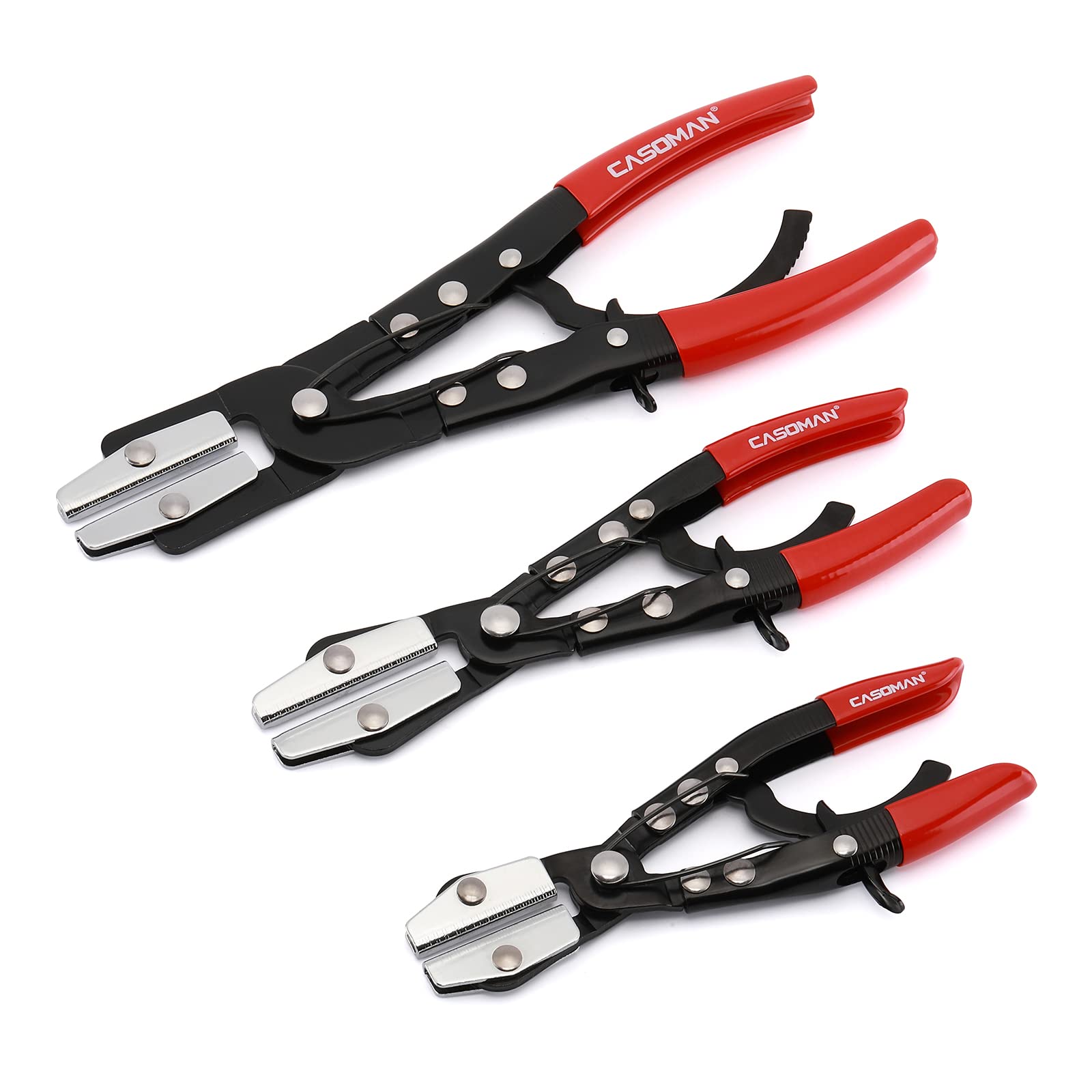 CASOMAN 8-inch hose pinch plier close-up for precise clamping on small fuel lines