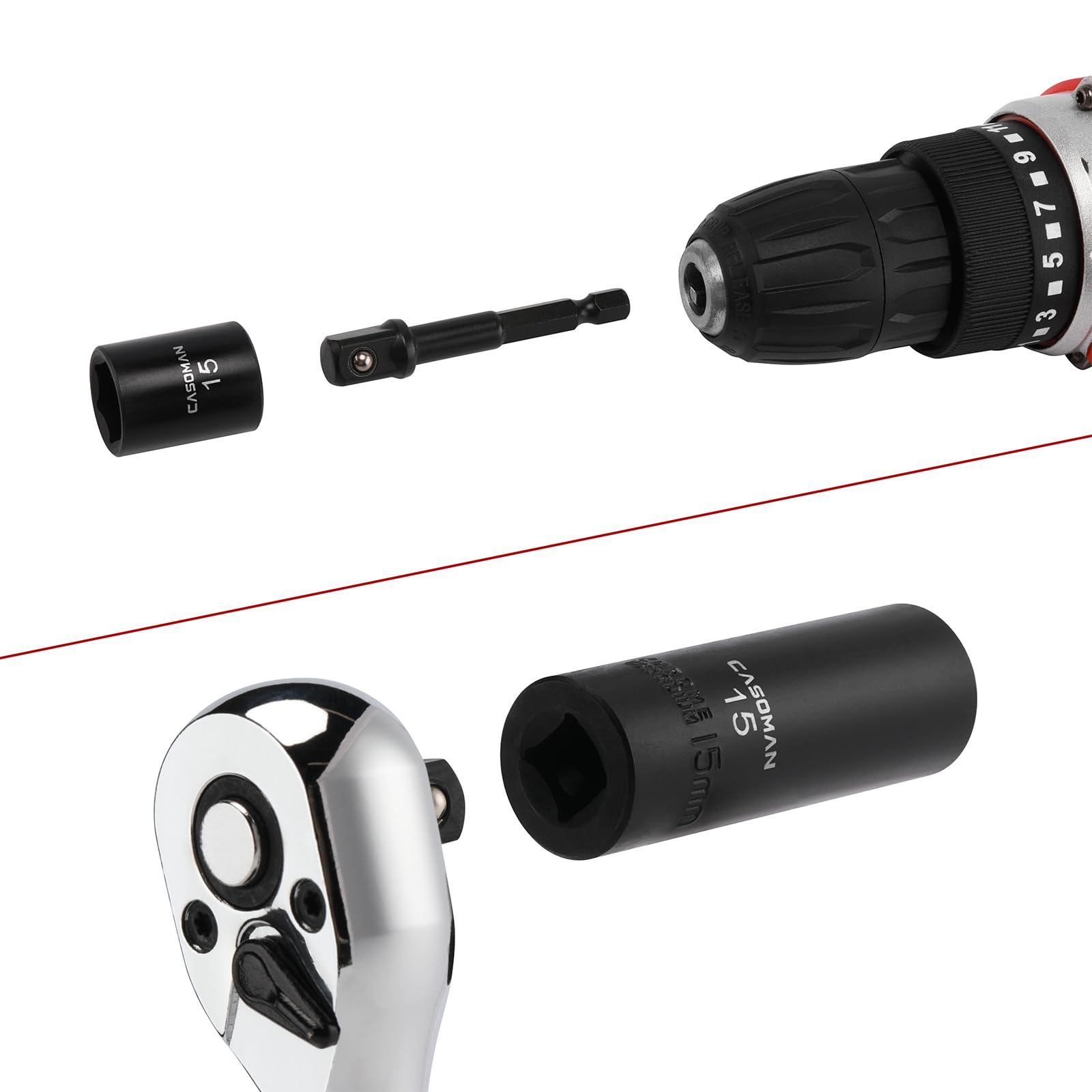 CASOMAN impact drill socket adapter for compatibility with power tools.